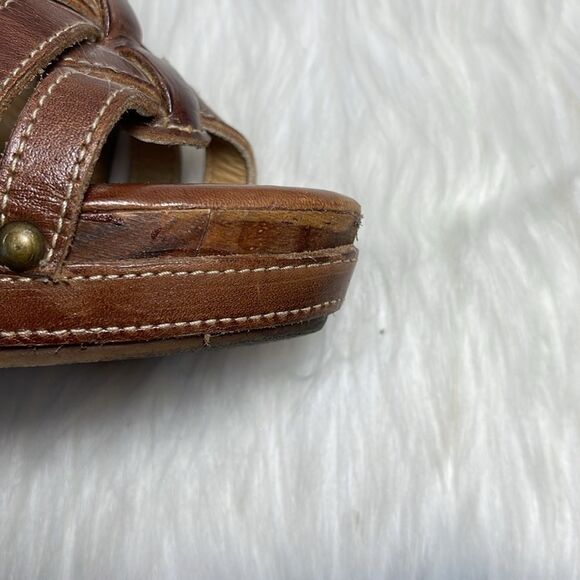 Bed Stu Gina II Multi-Tonal Brown Leather Strappy Wedge Clog  Mules Sz 7 - Picture 6 of 8